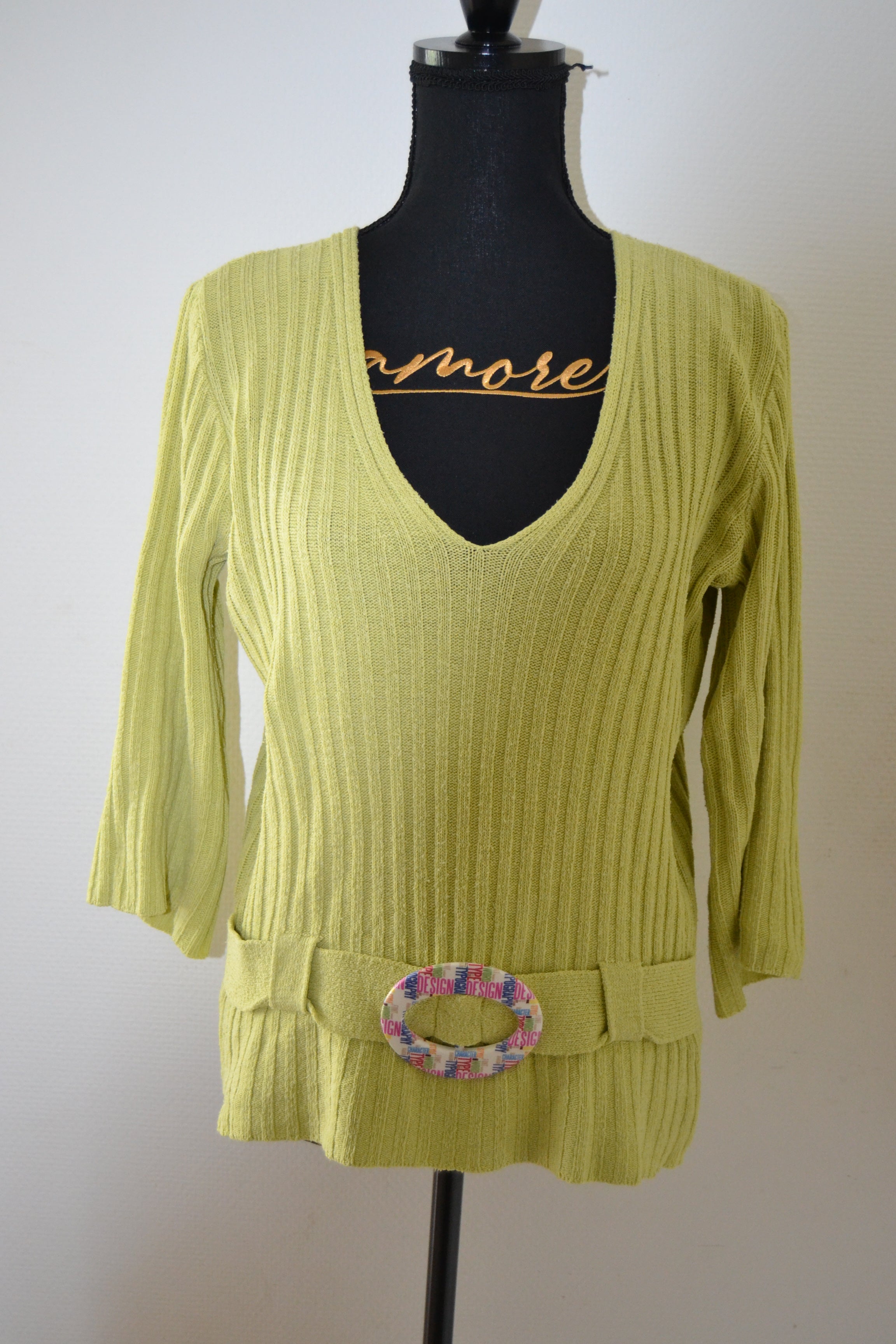 Pull léger côtelé vert anis Les Zazies Paris – Taille 38 (M)