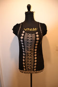 Haut noir à motifs ethniques et dentelle – Taille XS/S