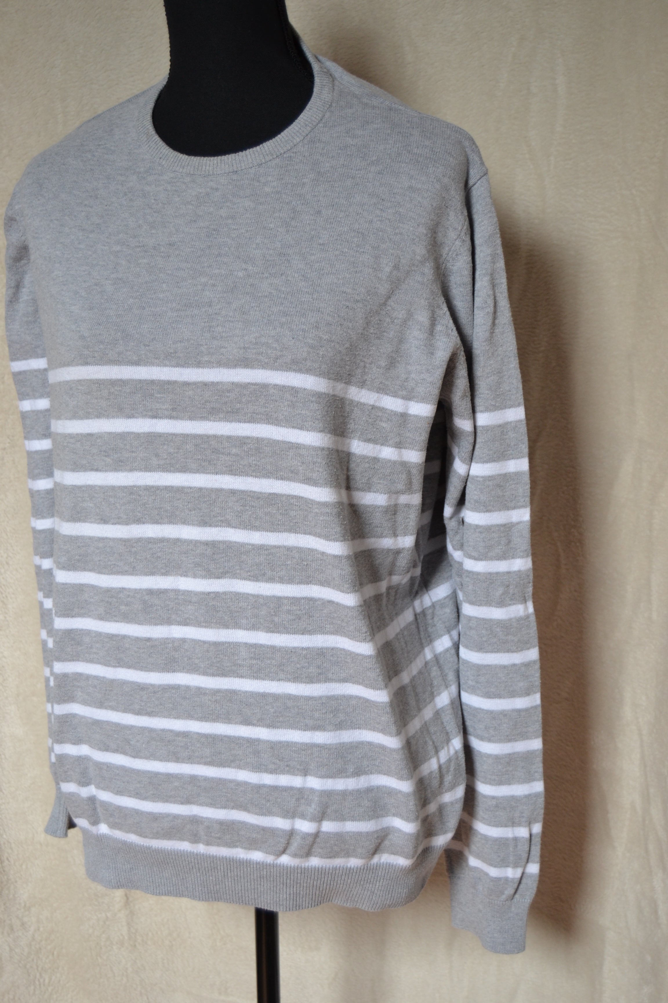 Pull gris rayé blanc homme taille XL Gémo
