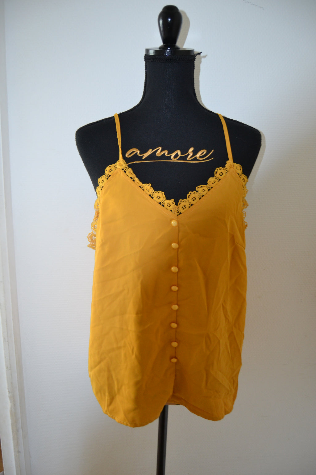 Débardeur jaune moutarde à dentelle Shein – Taille L