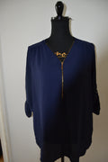 Blouse fluide bleu marine Gémo avec zip doré – Taille 44 – Très bon état