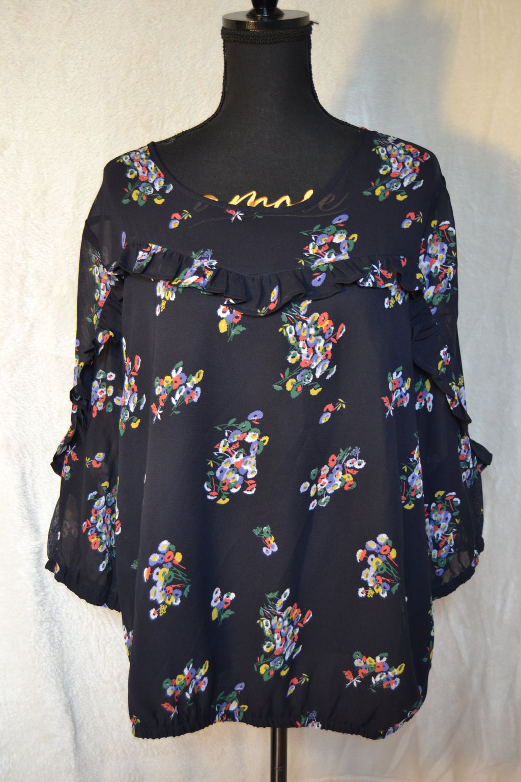 Blouse Fleurie Bleue – Taille 46 | Seconde Main