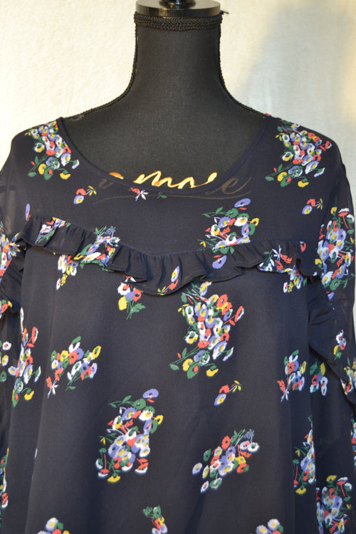 Blouse Fleurie Bleue – Taille 46 | Seconde Main