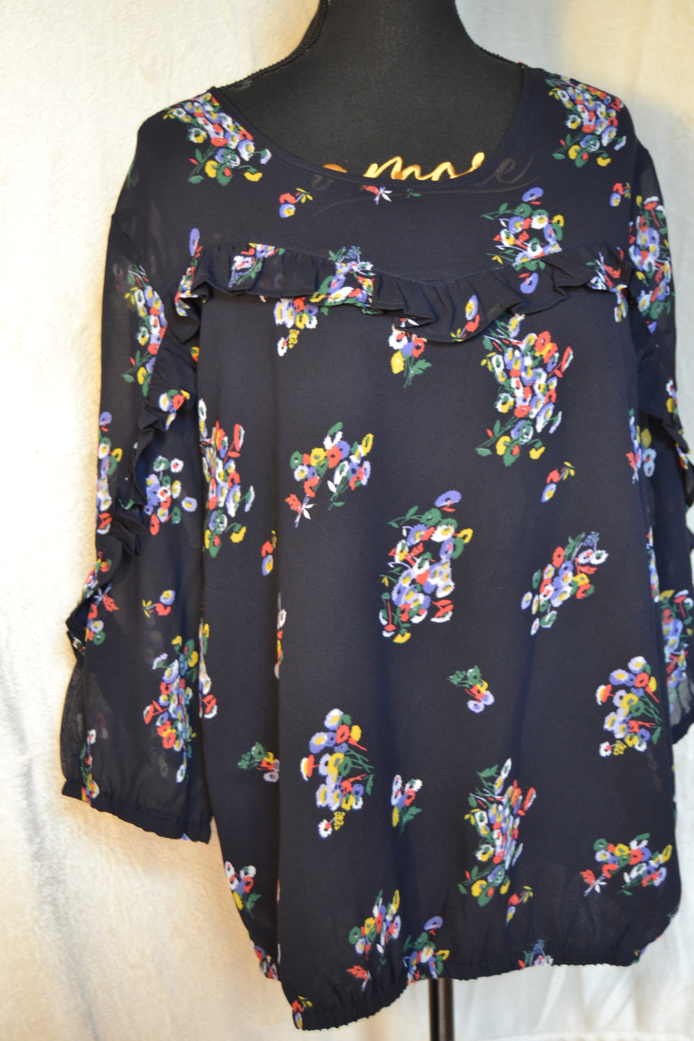 Blouse Fleurie Bleue – Taille 46 | Seconde Main