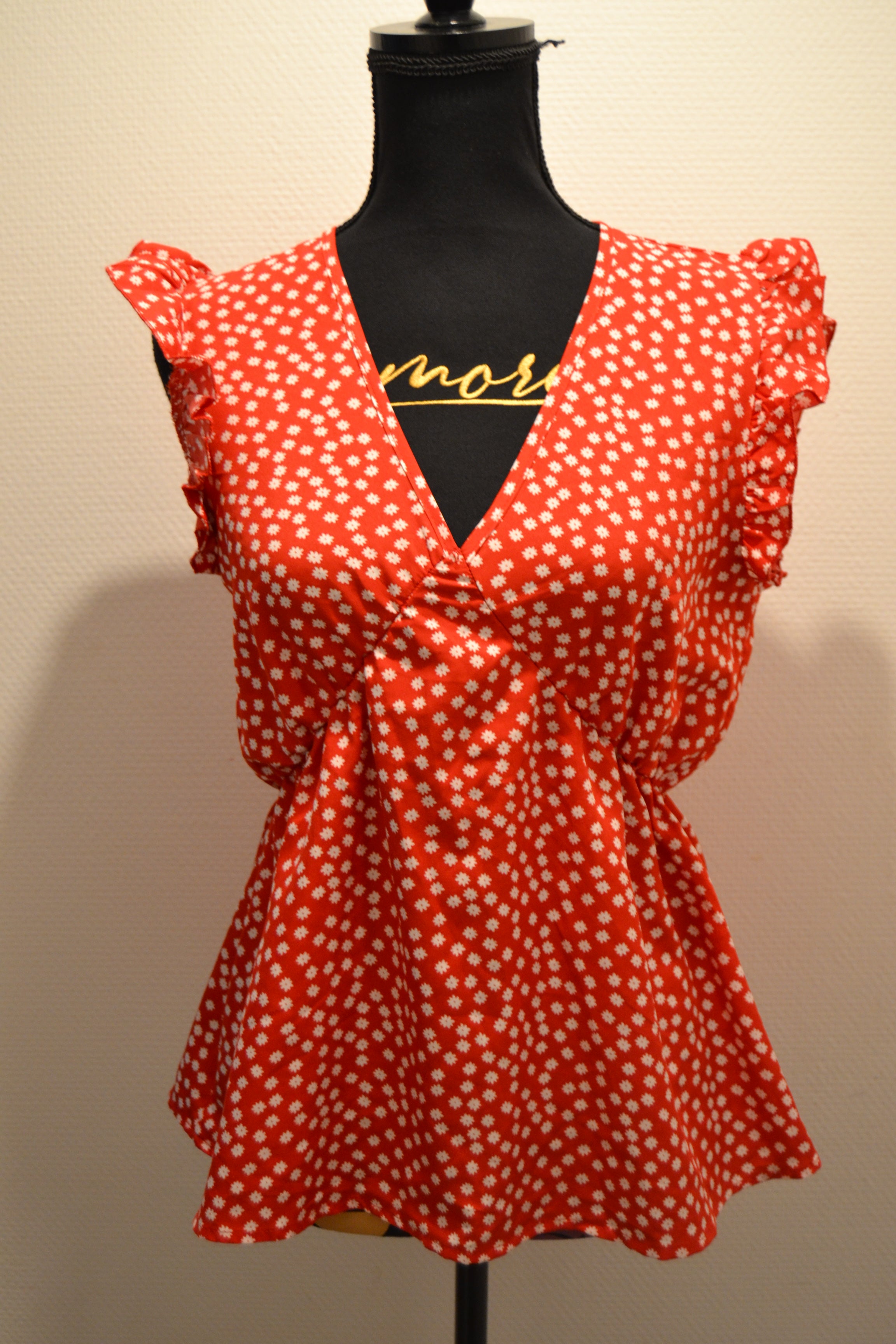 Top Rouge Fleuri à Volants - Shein (Taille M)
