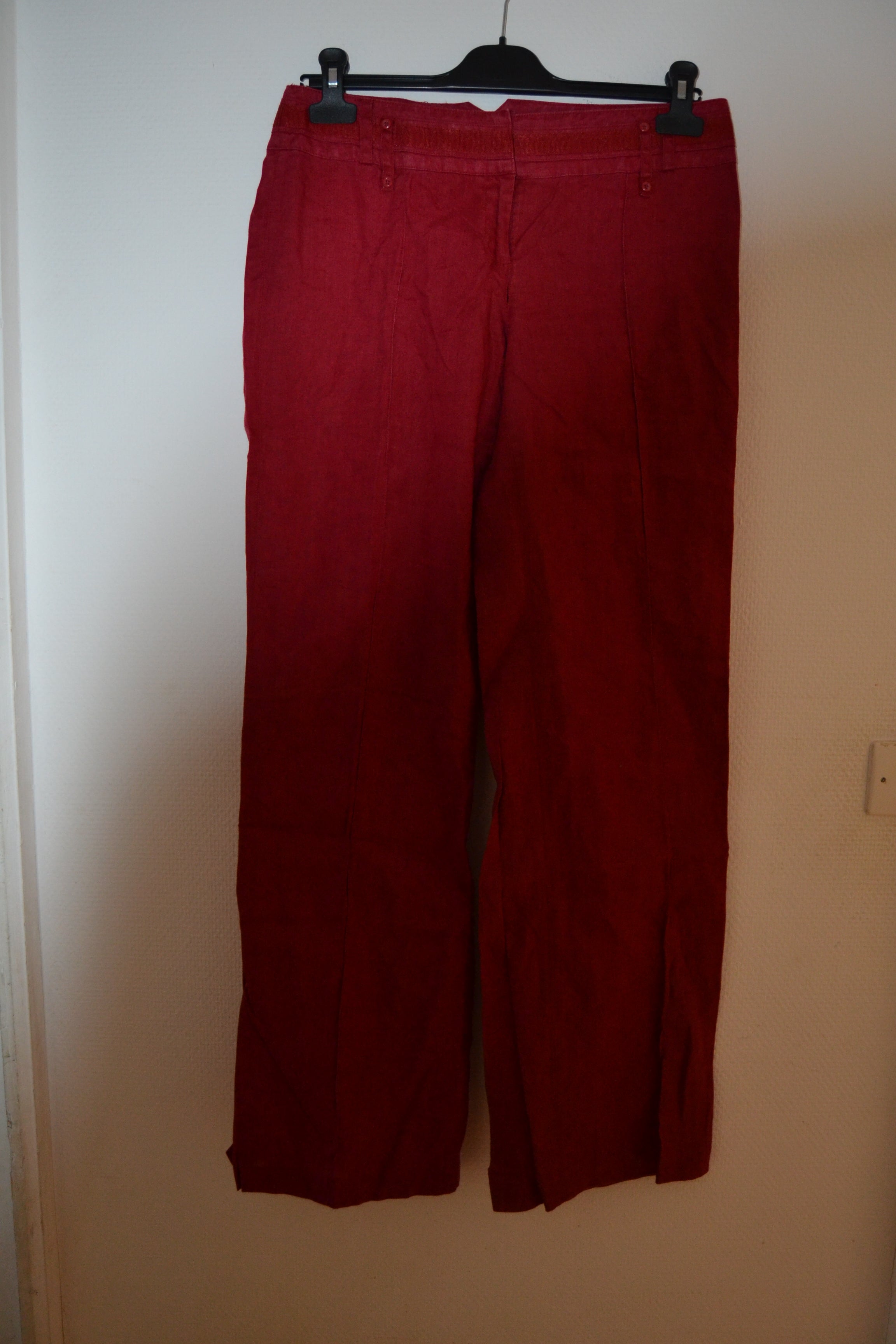 Pantalon large rouge Promod (lin mélangé) – Taille 38 (M)