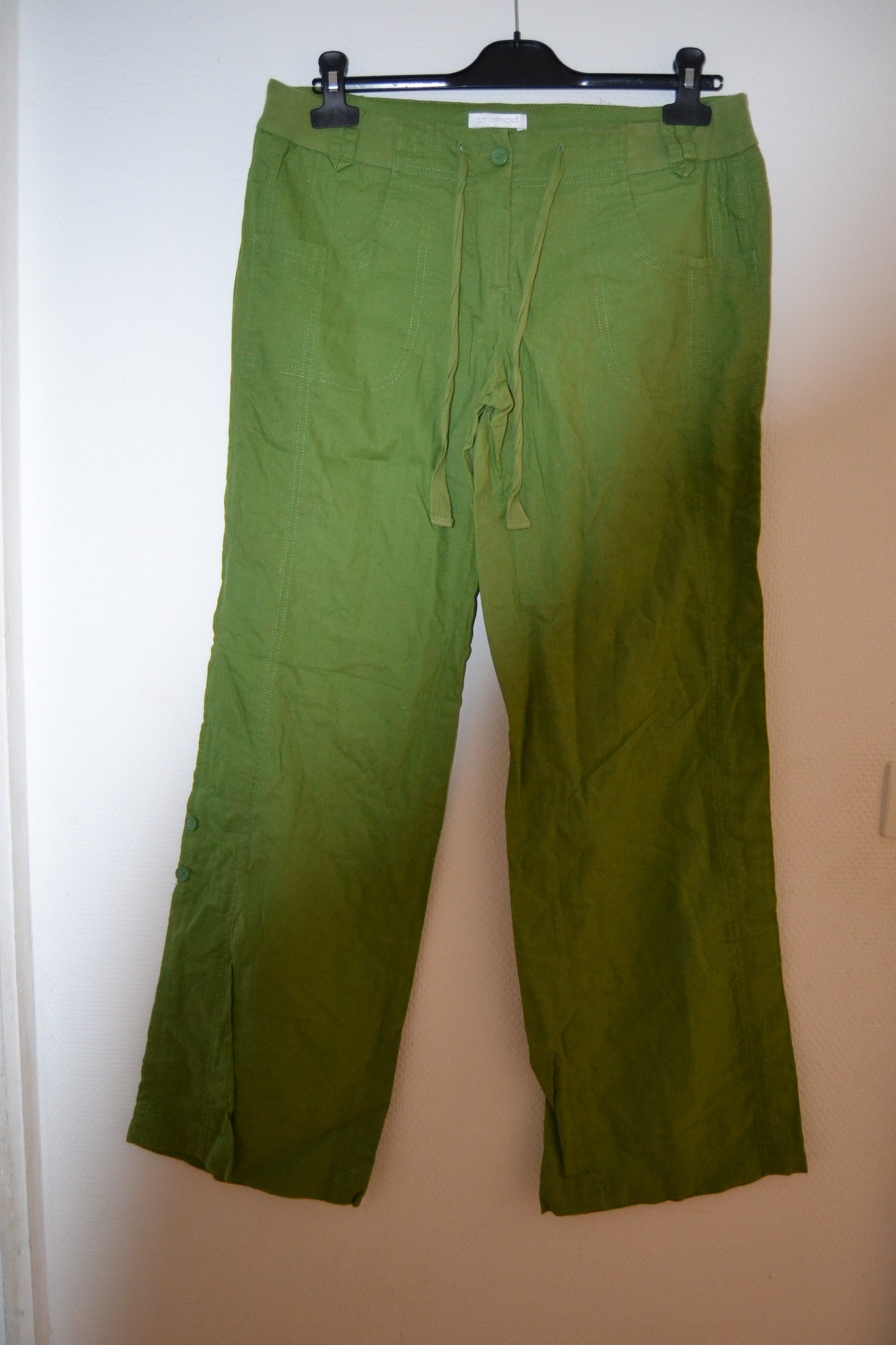 Pantalon large vert Promod en lin mélangé – Taille 42 (XL)