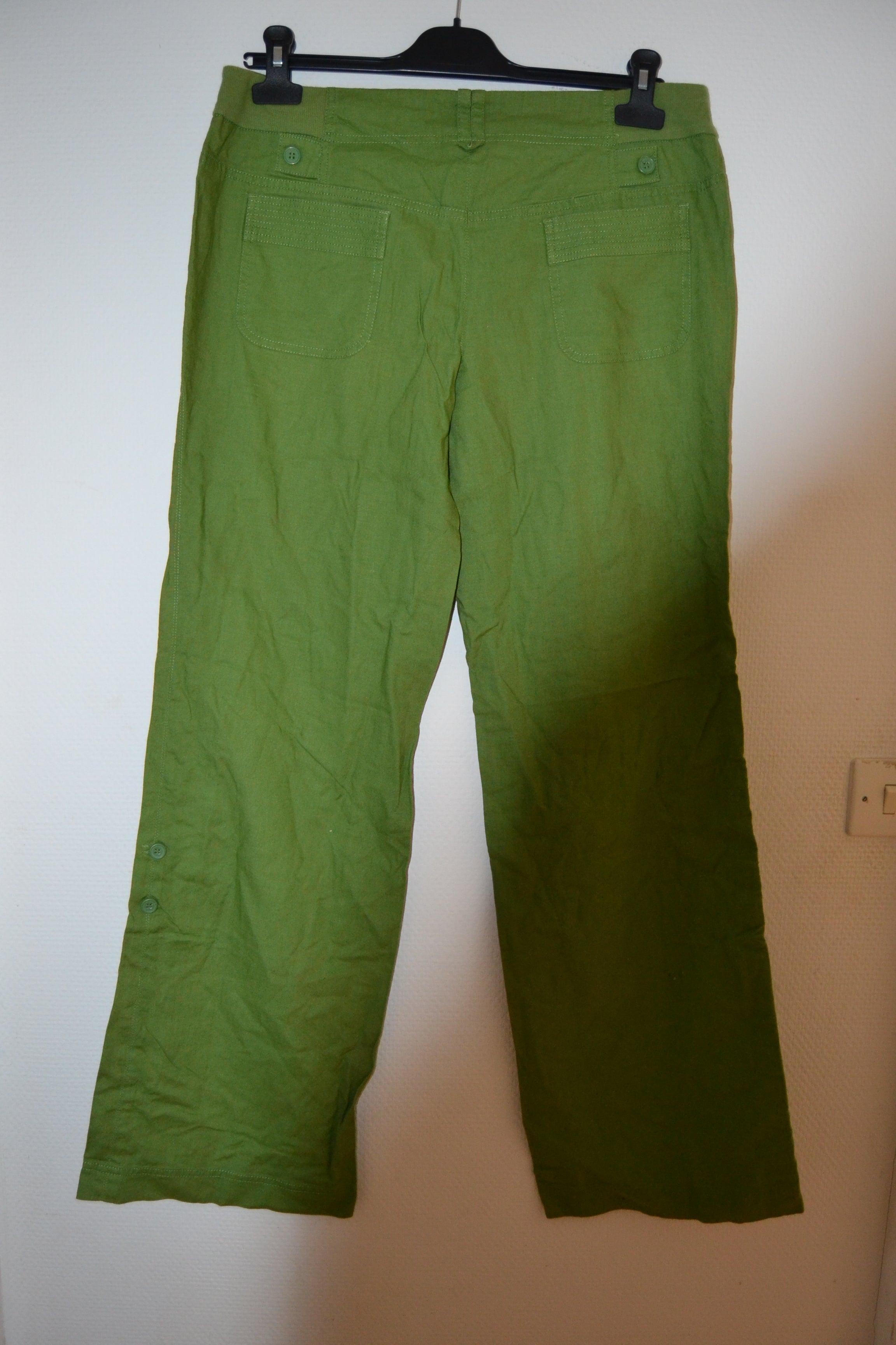 Pantalon large vert Promod en lin mélangé – Taille 42 (XL)