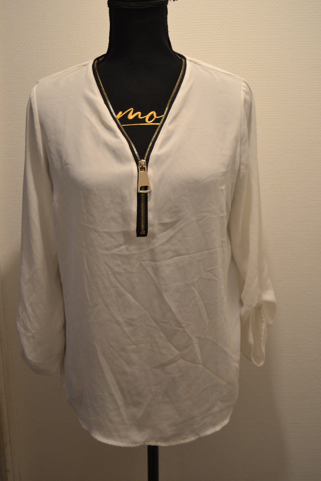 Blouse fluide blanche col zippé doré Mim – Taille 38 – 100% Polyester