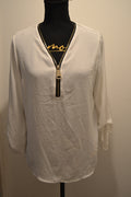 Blouse fluide blanche col zippé doré Mim – Taille 38 – 100% Polyester