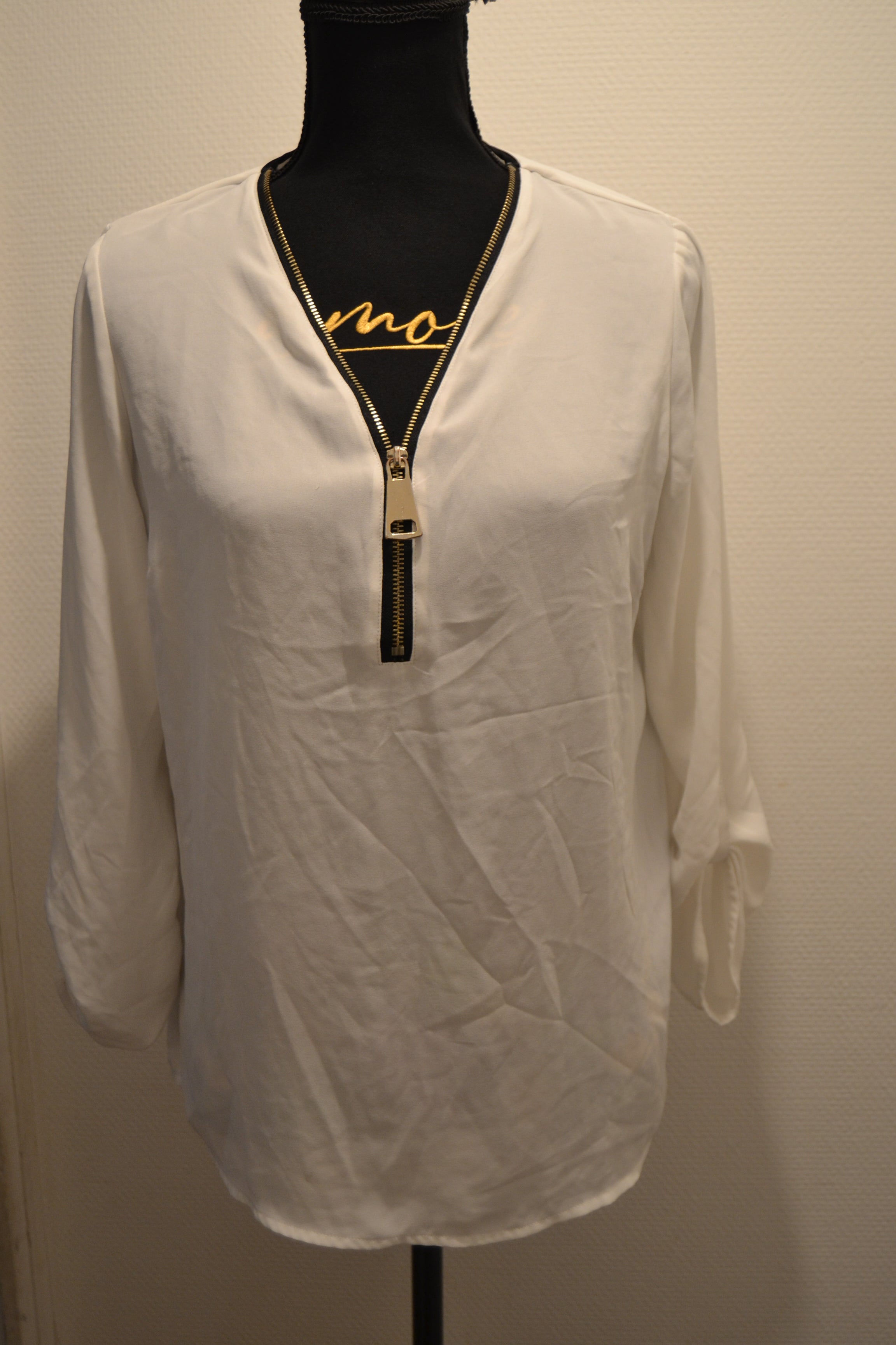 Blouse fluide blanche col zippé doré Mim – Taille 38 – 100% Polyester