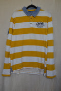 Polo Manches Longues Celio – Blanc Rayé Jaune & Col Bleu – Taille XL