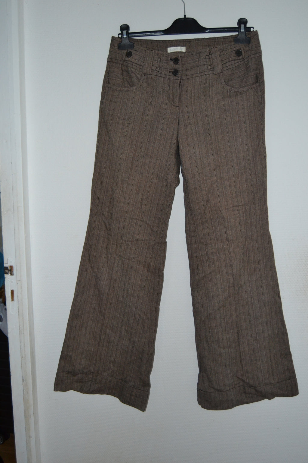 Pantalon large marron à rayures Promod – Taille 38 (M)