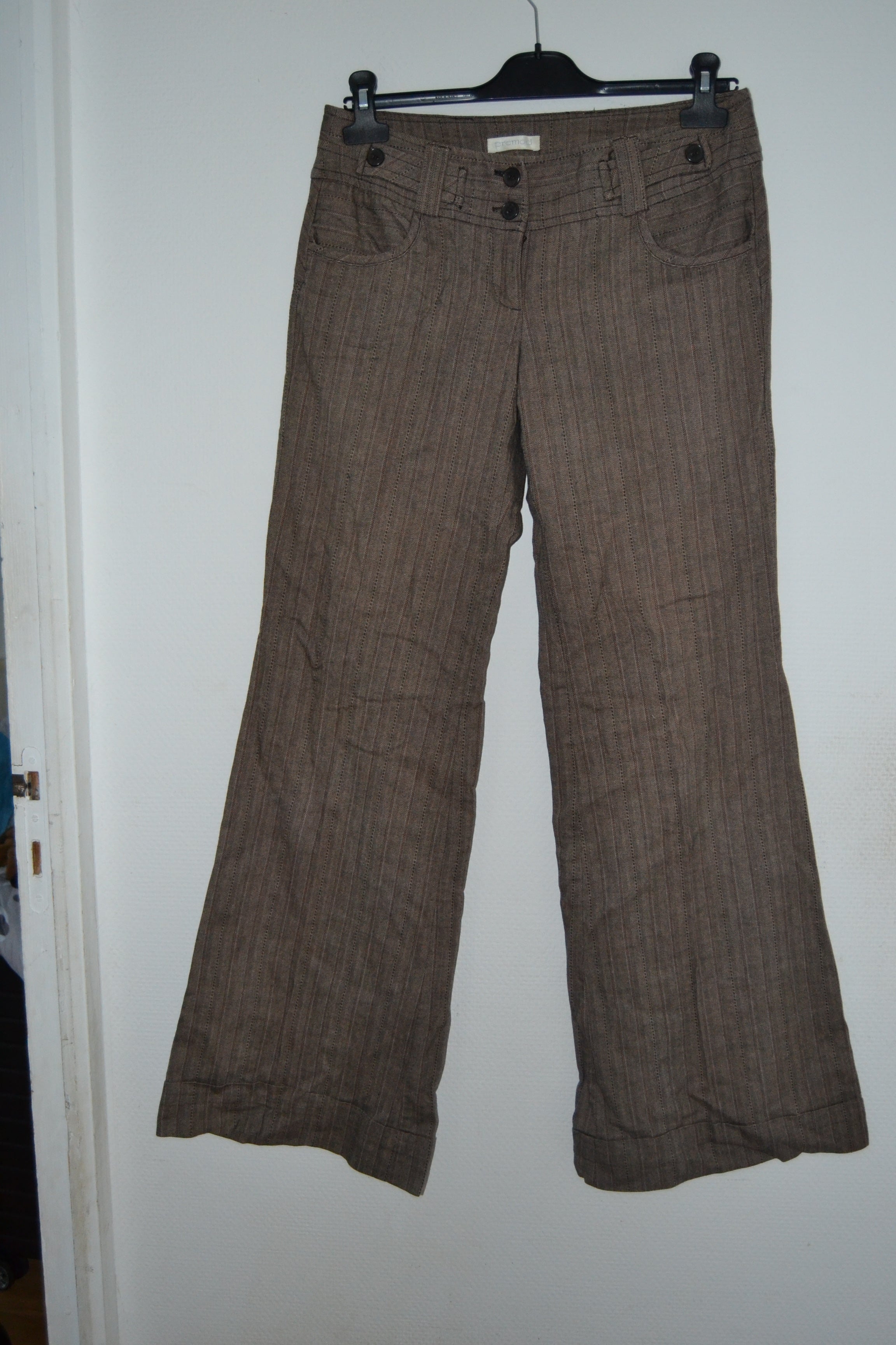 Pantalon large marron à rayures Promod – Taille 38 (M)