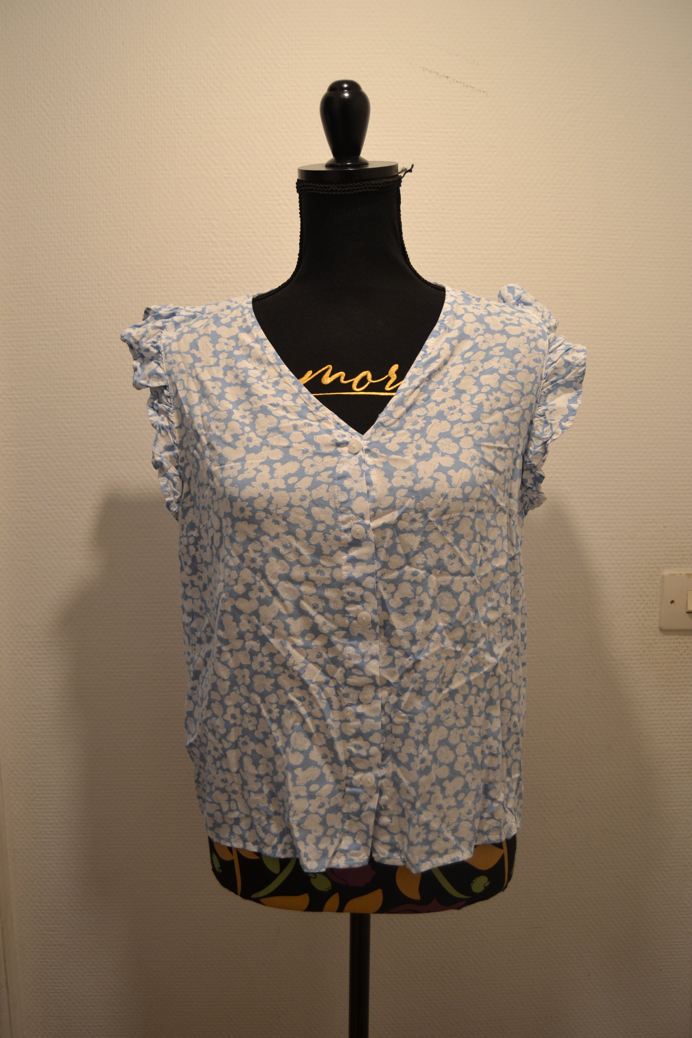 Blouse fluide fleurie bleue et blanche Esmara – Taille 40