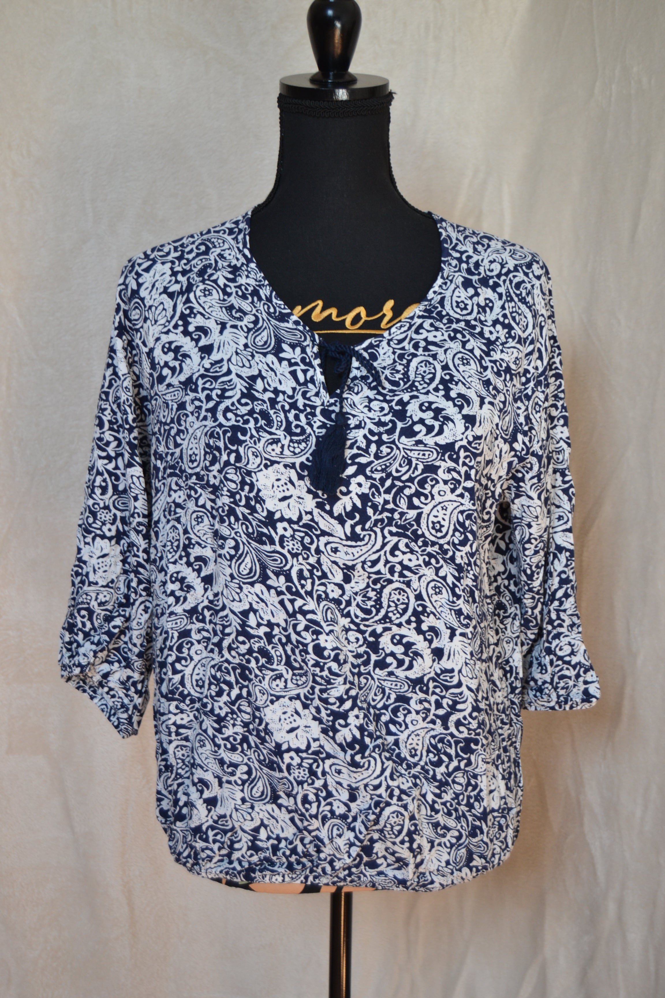 T-shirt Femme à Motif Blanc et Bleu Viscose Taille 46
