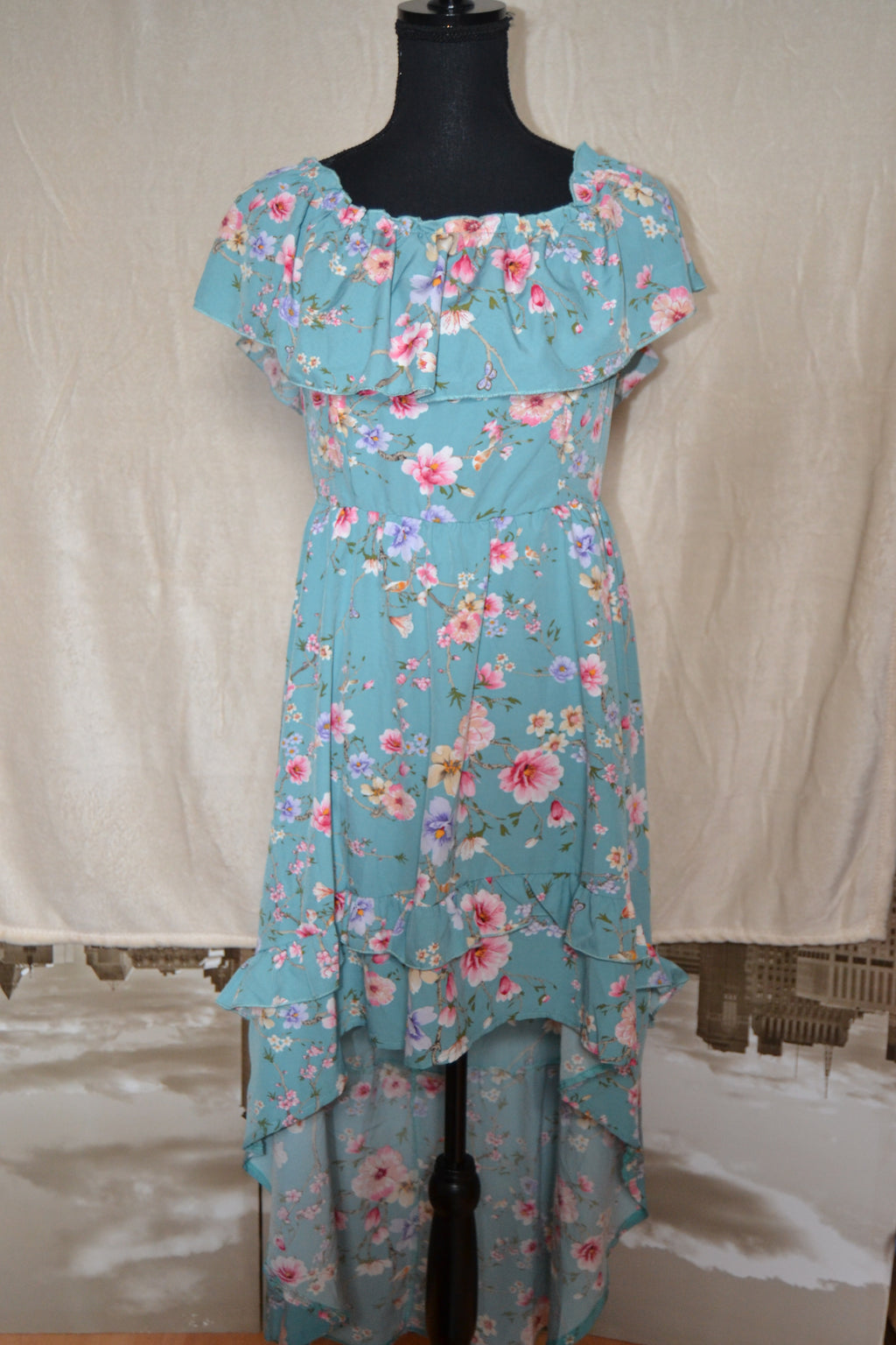 Robe Fleurie Vert d'Eau — Mooya Paris | Taille L