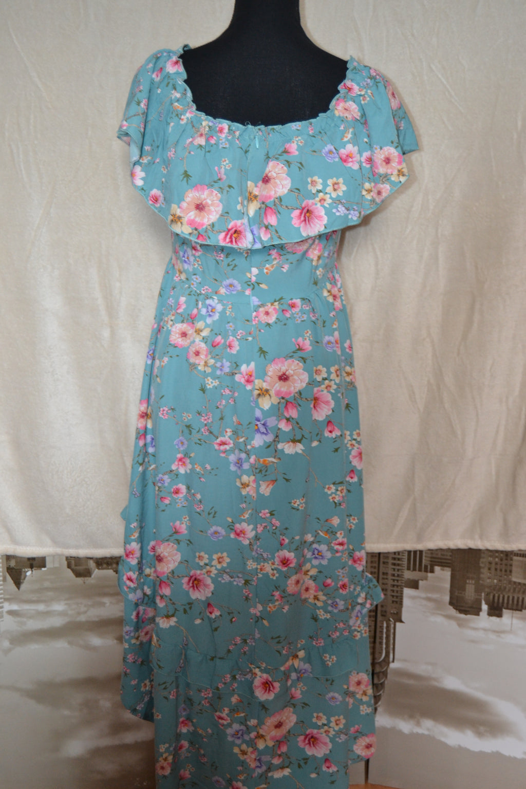 Robe Fleurie Vert d'Eau — Mooya Paris | Taille L
