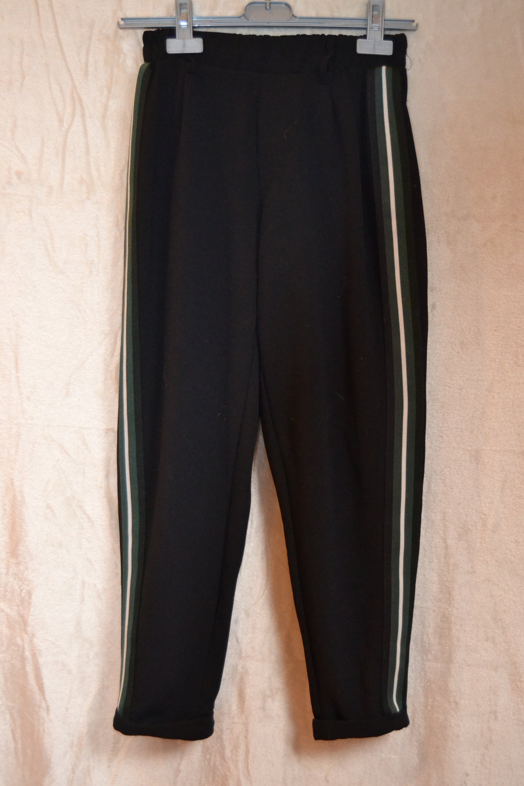 Women's Black Joggers with Green Stripes Bershka Size M